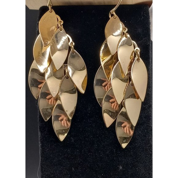Alfani Gold Tone Statement Runway Multi Dangling Leaves Wire Earrings 2 1/2" - Picture 5 of 6